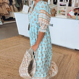 MANA | ELEGANT V-NECK MIDI DRESS WITH FLORAL PRINT