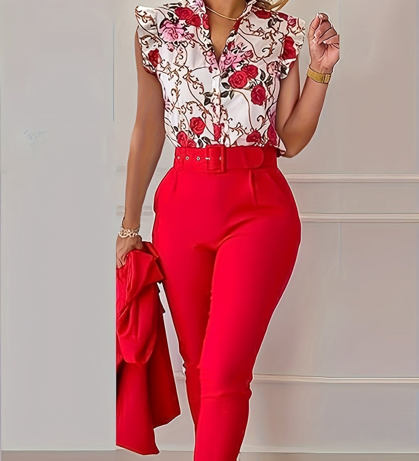 Florabel - Chic Ruffled Sleeve Ensemble