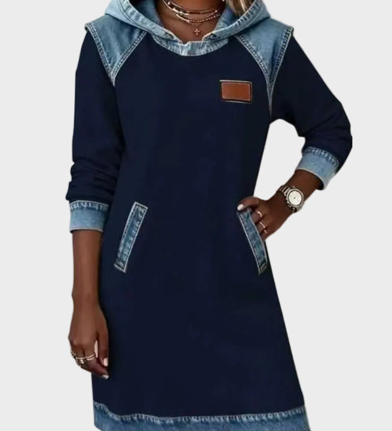 Raymonde - Denim-Effect Hooded Sweat Dress