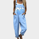 Aitana | Comfortable Heart Blue Strappy Printed Jumpsuit