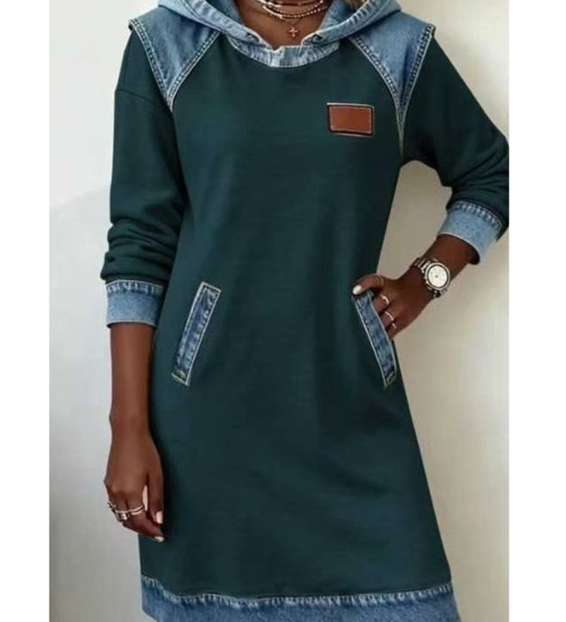 Raymonde - Denim-Effect Hooded Sweat Dress