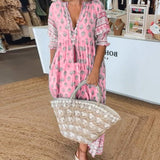 MANA | ELEGANT V-NECK MIDI DRESS WITH FLORAL PRINT
