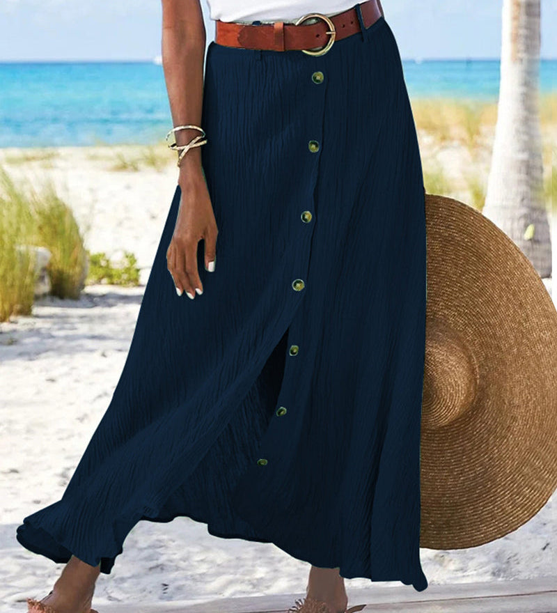Syndy - Button-Detail Flowing Skirt