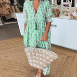 MANA | ELEGANT V-NECK MIDI DRESS WITH FLORAL PRINT