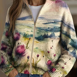 Zelda™ | Thistle Landscape Zip-Up Cardigan