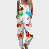 Pilar | Colorful Rooster Print Strap Jumpsuit - Stylish & Comfortable