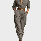 Nicolette - Long Sleeve Jumpsuit in Cotton and Linen Blend