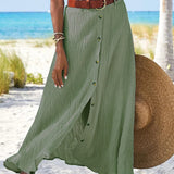Syndy - Button-Detail Flowing Skirt