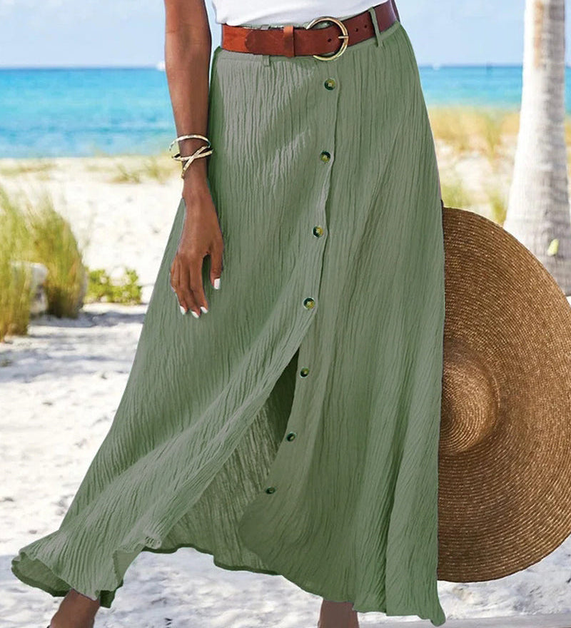 Syndy - Button-Detail Flowing Skirt