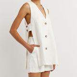 Fiona - Button-Detail Sleeveless Ensemble