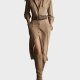 Roxane - Stylish Brown Suede Midi Dress for Women