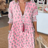 MANA | ELEGANT V-NECK MIDI DRESS WITH FLORAL PRINT