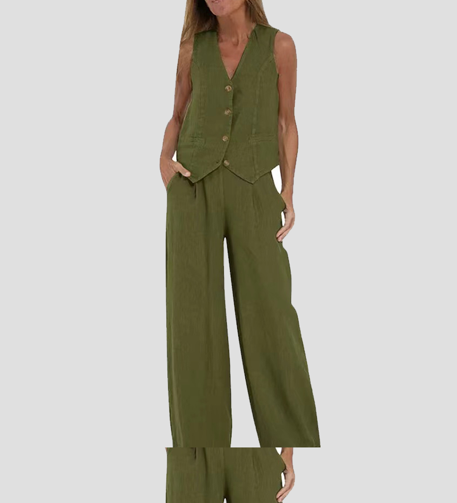 Aira - Buttoned Gilet and Wide-Leg Trouser Set