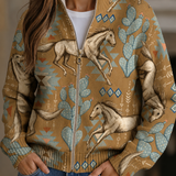 Perpetua™ | Desert-Inspired Horse and Cactus Zip-Up Cardigan