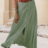 Syndy - Button-Detail Flowing Skirt