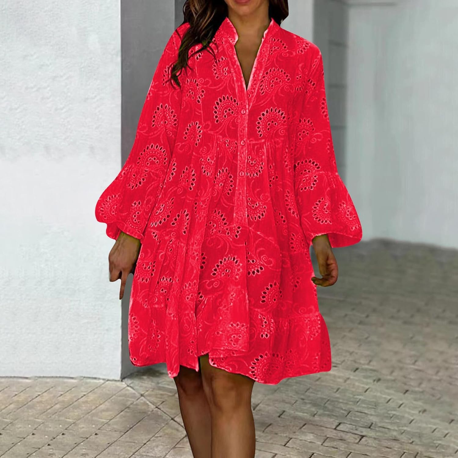 Lydia - Lace Detail Eyelet Dress