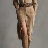 Roxane - Stylish Brown Suede Midi Dress for Women