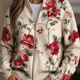 Wilhelmine™ | Retro Floral Zip-Up Cardigan