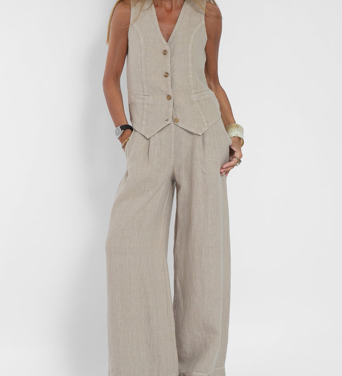 Aira - Buttoned Gilet and Wide-Leg Trouser Set