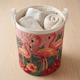 Sunlit Flamingos | Handcrafted Quilted Laundry Basket