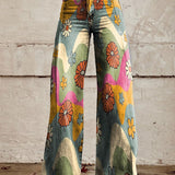 Bohemian High-Waist Floral Print Wide-Leg Pants for Women