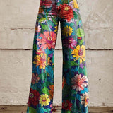Bohemian High-Waist Floral Print Wide-Leg Pants for Women