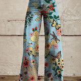 Bohemian High-Waist Floral Print Wide-Leg Pants for Women