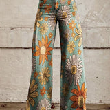 Bohemian High-Waist Floral Print Wide-Leg Pants for Women