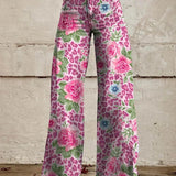 Bohemian High-Waist Floral Print Wide-Leg Pants for Women