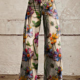 Bohemian High-Waist Floral Print Wide-Leg Pants for Women