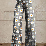 Bohemian High-Waist Floral Print Wide-Leg Pants for Women