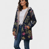 Aurora – Navy Blue Floral Print Coat