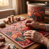 Sunlit Flamingos | Handcrafted Quilted Laundry Basket