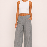 Elastic Waist Striped Wide-Leg Trousers