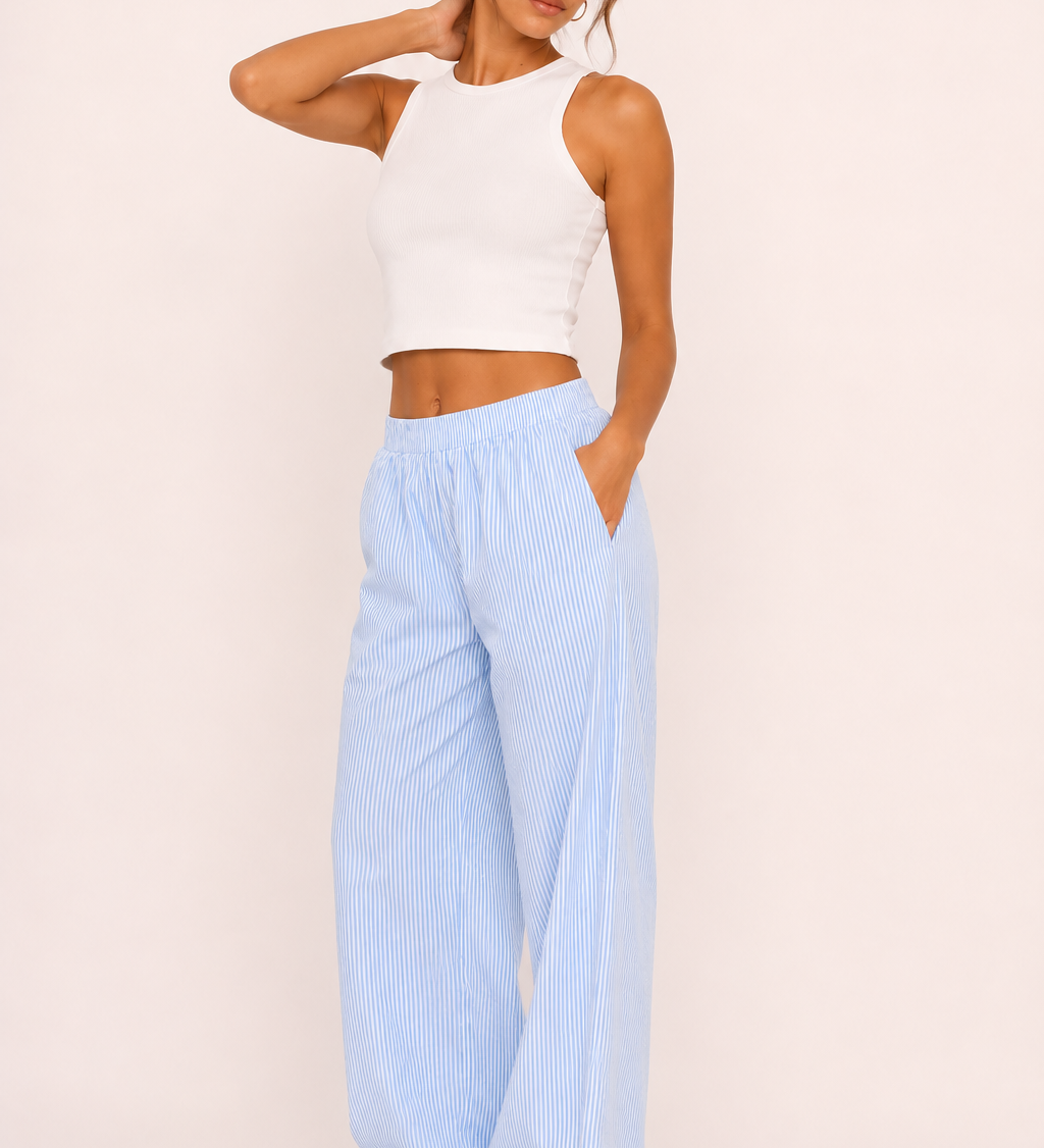 Elastic Waist Striped Wide-Leg Trousers