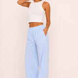 Elastic Waist Striped Wide-Leg Trousers