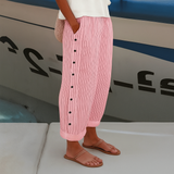Flowy Striped Pants for Women with Side Button Detail
