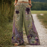 Women's Embroidered Palazzo Pants with Stretchy Waistband