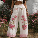 Women's Embroidered Palazzo Pants with Stretchy Waistband