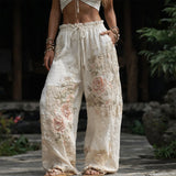 Women's Embroidered Palazzo Pants with Stretchy Waistband