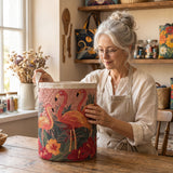 Sunlit Flamingos | Handcrafted Quilted Laundry Basket