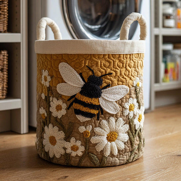 Hand-Quilted Laundry Basket in Honey Color