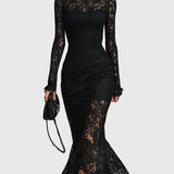 Monica | Elegant Lace Flared Hem Maxi Dress