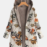 Elena – Floral Patterned Boho-Sherpa Hooded Coat