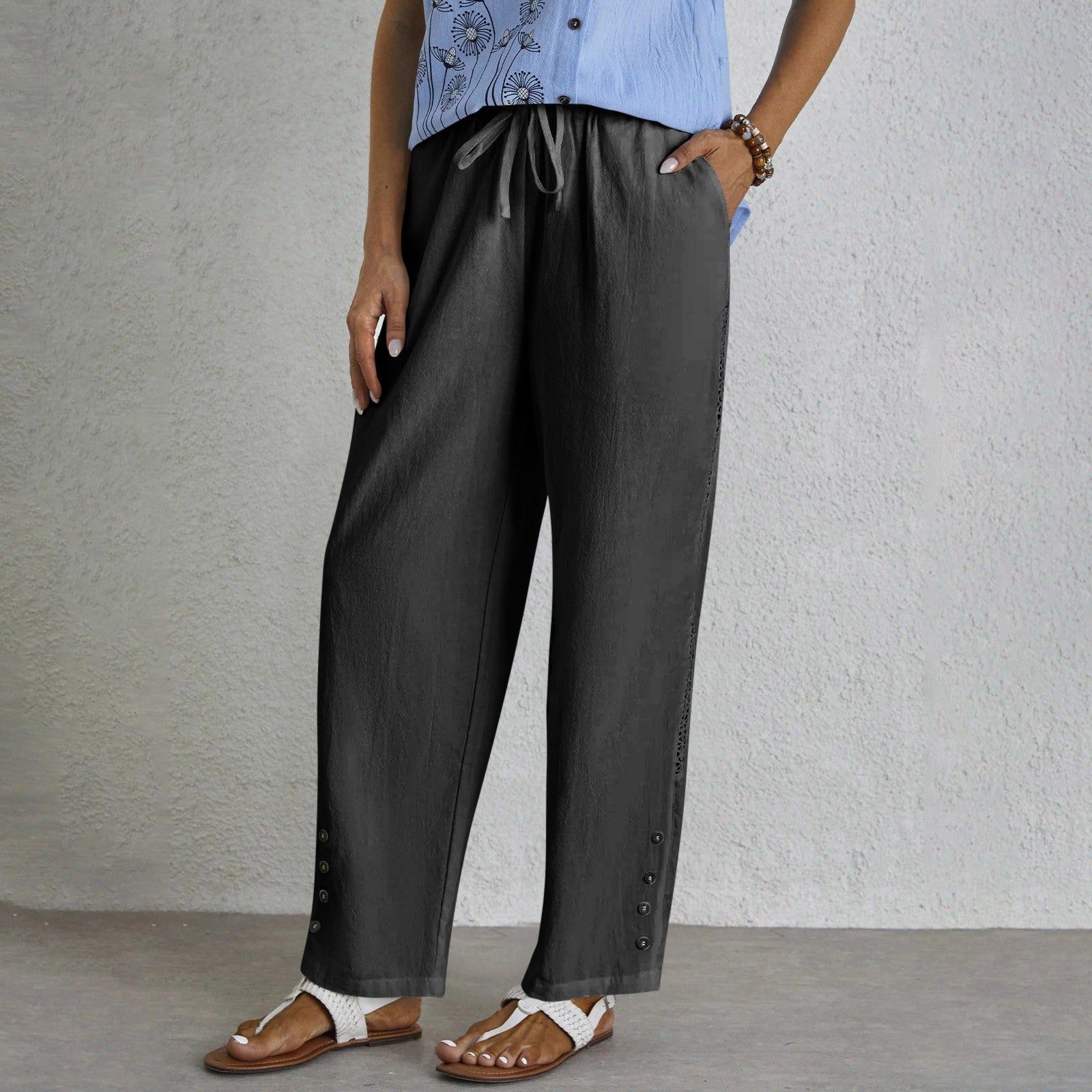 Shania - Button-Detail Relaxed Trousers
