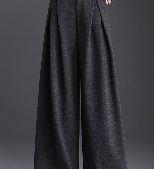 Front Pleated Wide-Leg Trousers