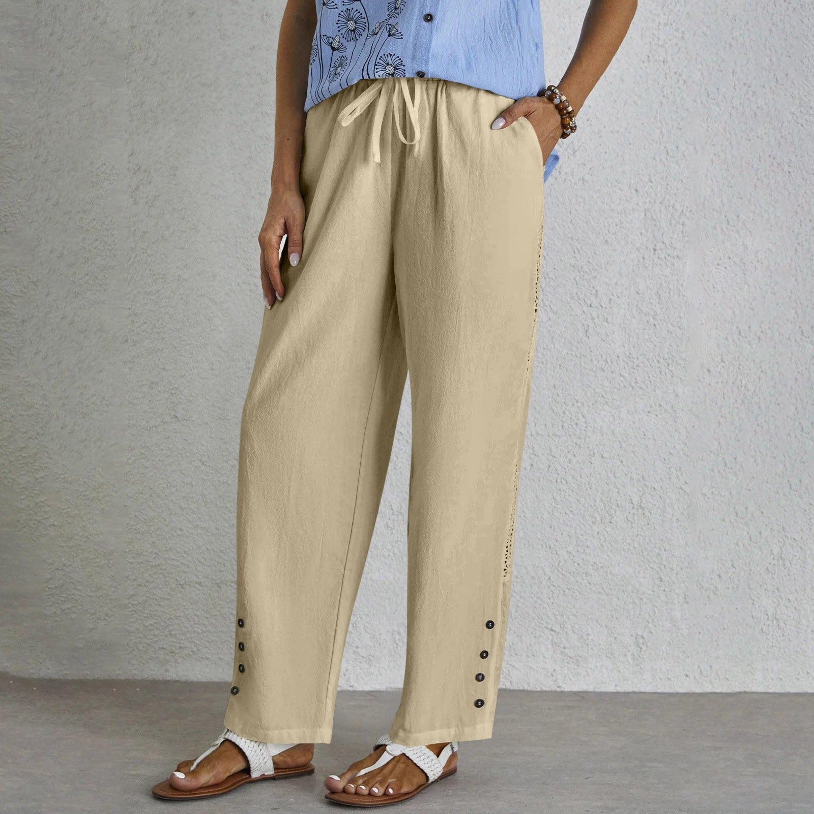 Shania - Button-Detail Relaxed Trousers