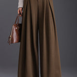 Front Pleated Wide-Leg Trousers
