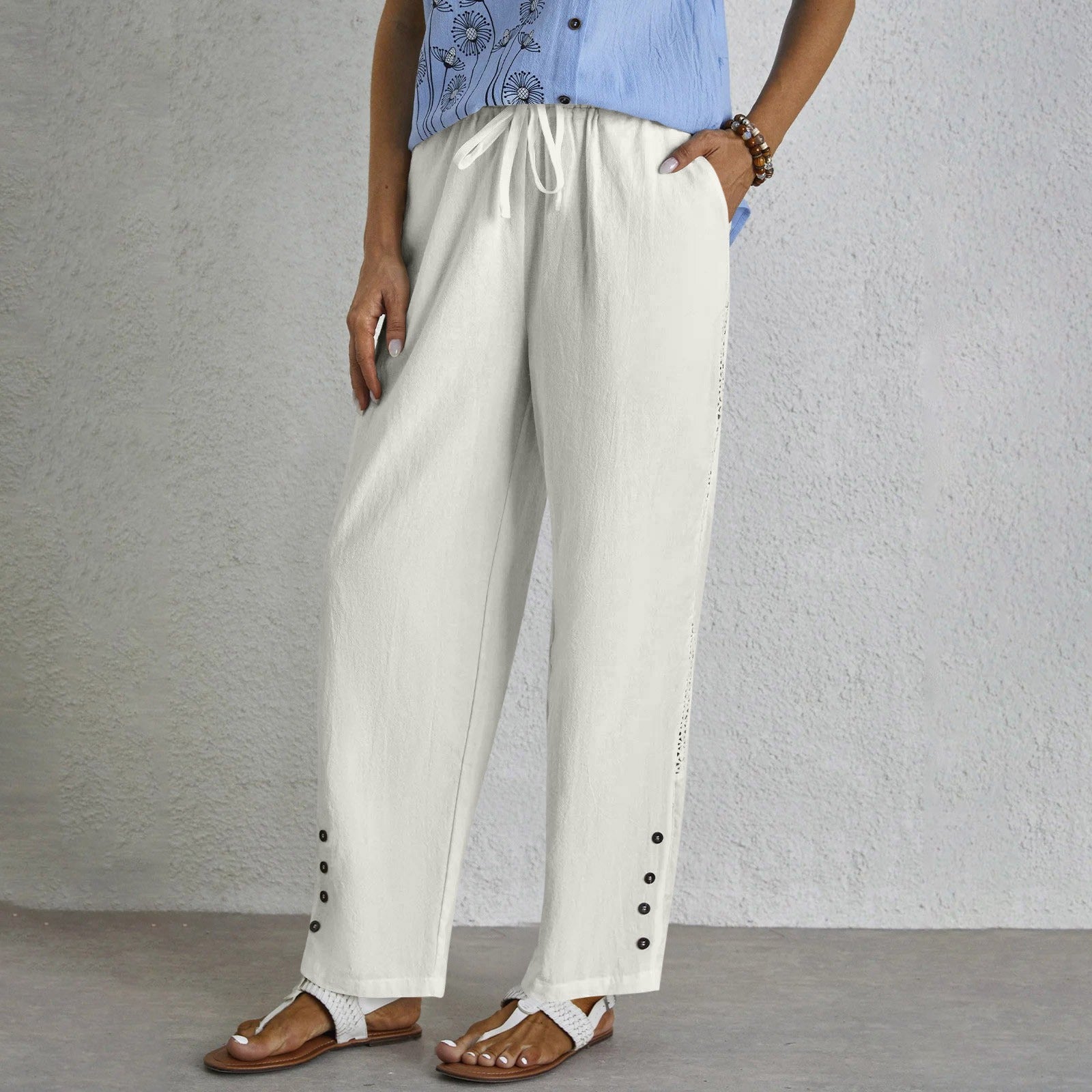 Shania - Button-Detail Relaxed Trousers