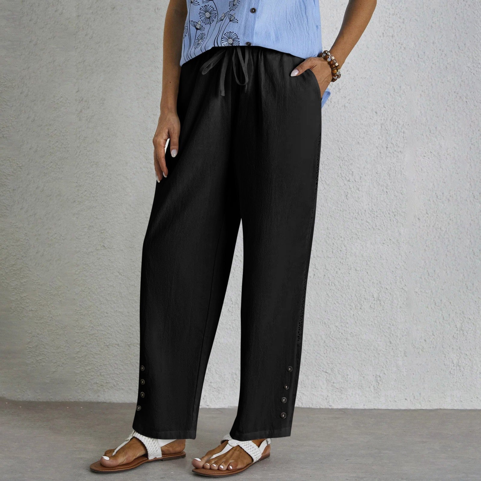 Shania - Button-Detail Relaxed Trousers